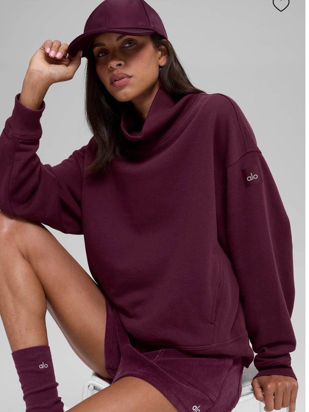 ALO Yoga Hazy Mock Neck Burgundy